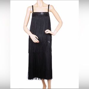 Vtg 60’s-70’s Charlestons style! Black 2 rows of fringes/sequins Size 4